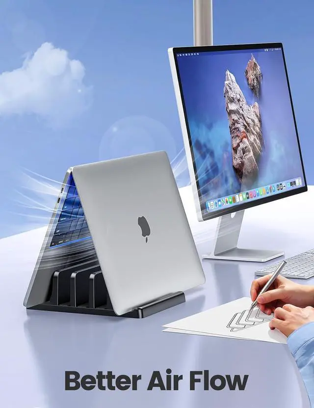 Alt view image 3 of 7 - 3-Slot Vertical Laptop Stand Made of Premium ABS Plastics 5 in 1 Design Space-Saving Adjustable Desk Organizer for All MacBook/Chromebook/Surface