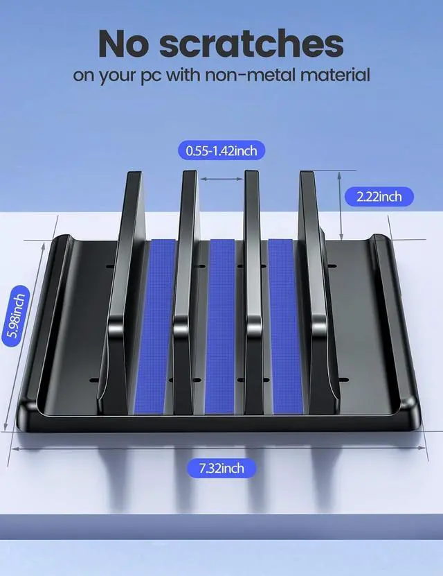 Alt view image 4 of 7 - 3-Slot Vertical Laptop Stand Made of Premium ABS Plastics 5 in 1 Design Space-Saving Adjustable Desk Organizer for All MacBook/Chromebook/Surface