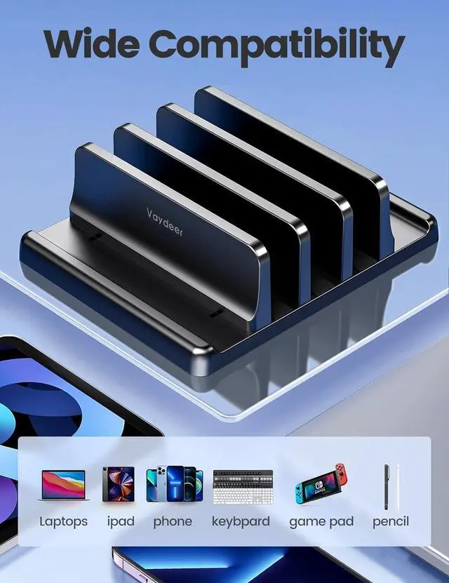 Alt view image 5 of 7 - 3-Slot Vertical Laptop Stand Made of Premium ABS Plastics 5 in 1 Design Space-Saving Adjustable Desk Organizer for All MacBook/Chromebook/Surface