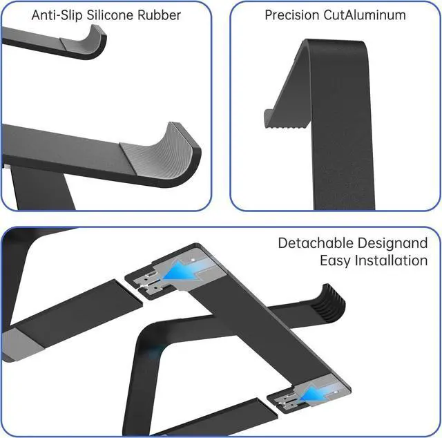 Alt view image 7 of 7 - Laptop Stand for Desk Detachable Aluminum Computer Riser Portable Metal Notebook Holder Compatible with MacBook Air Pro  HP  and All 10-16 Laptops Black