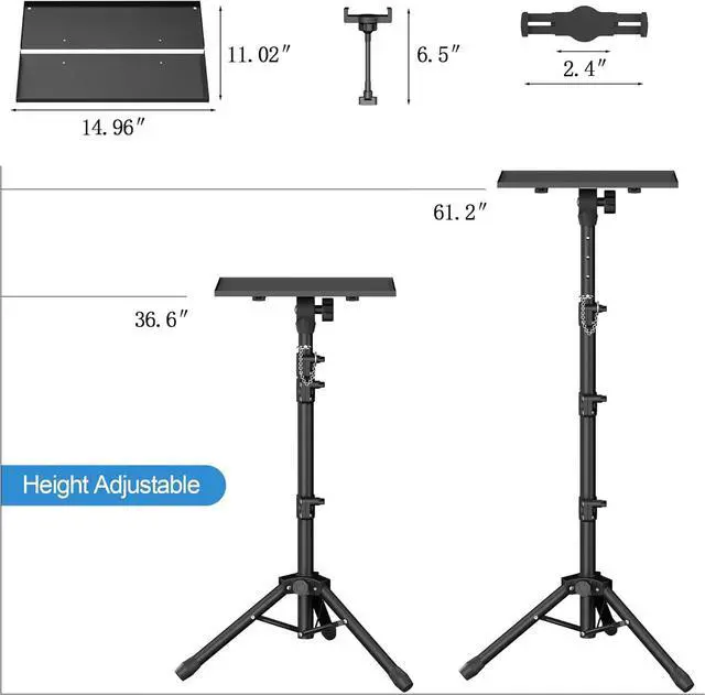 Alt view image 3 of 7 - Projector Stand - Adjustable Height 22 to 63 Inches, Tripod for Laptop & Projector, Outdoor Movies