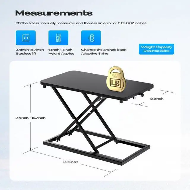 Alt view image 3 of 7 - Height Adjustable Standing Desk Converter Stand up Desk Riser on The Table Adjustable Table Computer Workstations top Apply for Laptop and Single Monitor Workstation Office Use.(Black)