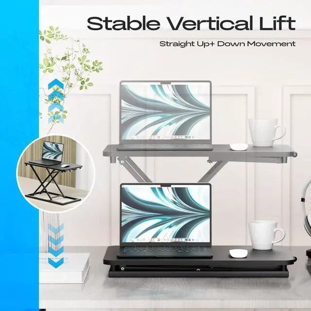 Alt view image 4 of 7 - Height Adjustable Standing Desk Converter Stand up Desk Riser on The Table Adjustable Table Computer Workstations top Apply for Laptop and Single Monitor Workstation Office Use.(Black)