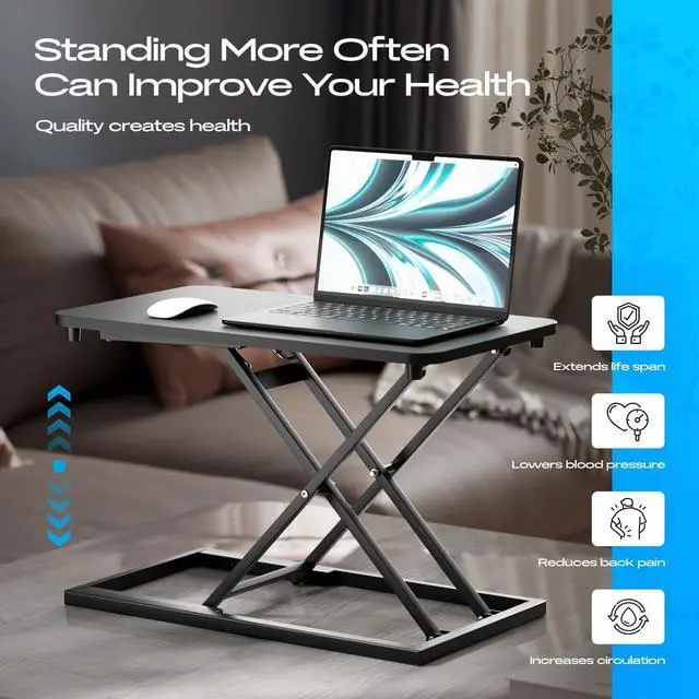 Alt view image 5 of 7 - Height Adjustable Standing Desk Converter Stand up Desk Riser on The Table Adjustable Table Computer Workstations top Apply for Laptop and Single Monitor Workstation Office Use.(Black)