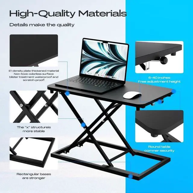 Alt view image 7 of 7 - Height Adjustable Standing Desk Converter Stand up Desk Riser on The Table Adjustable Table Computer Workstations top Apply for Laptop and Single Monitor Workstation Office Use.(Black)