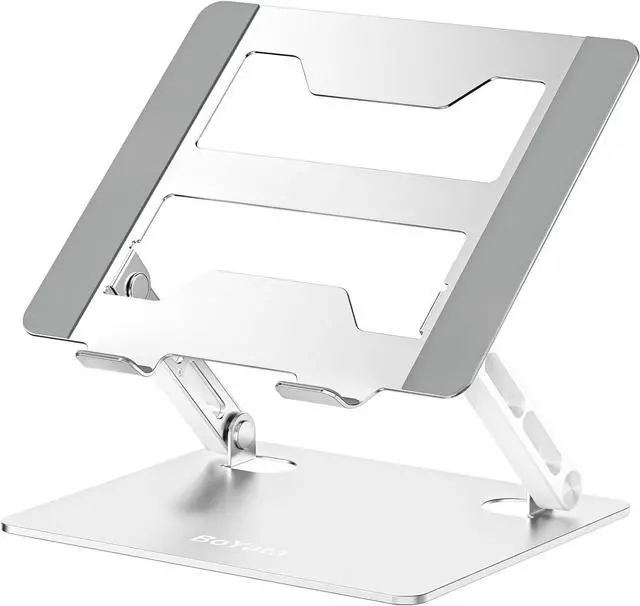Main image of Laptop Stand for Desk Adjustable Ergonomic Laptop Holder wiht Non-Slip Mat and Protective Hooks Fordable Laptop Riser Compatible with 10-17 Laptop-Silver