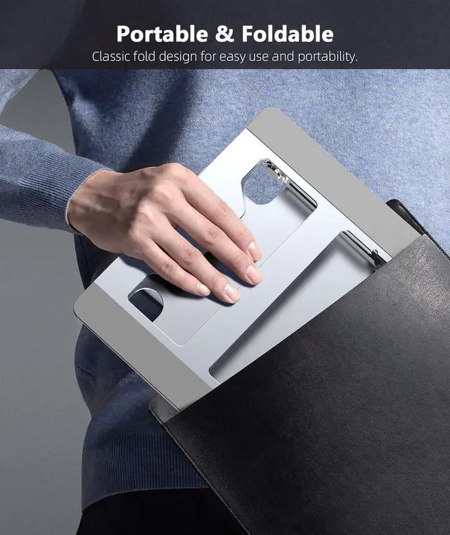 Alt view image 5 of 7 - Laptop Stand for Desk Adjustable Ergonomic Laptop Holder wiht Non-Slip Mat and Protective Hooks Fordable Laptop Riser Compatible with 10-17 Laptop-Silver