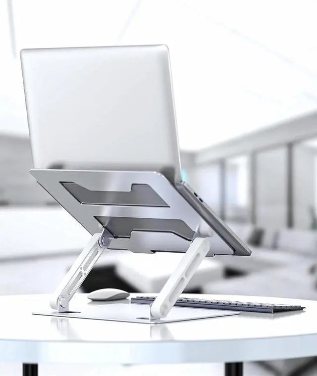 Alt view image 7 of 7 - Laptop Stand for Desk Adjustable Ergonomic Laptop Holder wiht Non-Slip Mat and Protective Hooks Fordable Laptop Riser Compatible with 10-17 Laptop-Silver