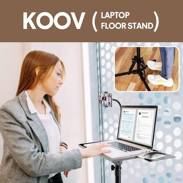 Alt view image 3 of 7 - Projector Stand Adjustable Height 20" to 61", Foldable Projector Tripod Stand with Mouse Tray & Phone Holder, Portable Laptop Floor Stand for Office Home Stage Studio DJ Racks Podium Stand