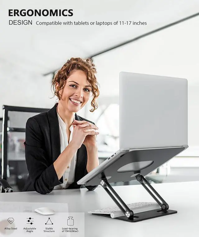 Alt view image 2 of 7 - BoYata Laptop Stand, Laptop Holder, Multi-Angle Stand with Heat-Vent, Adjustable Notebook Stand for Laptop up to 17 inches, Compatible for MacBook Pro/Air, Surface Laptop, and so on (Black)