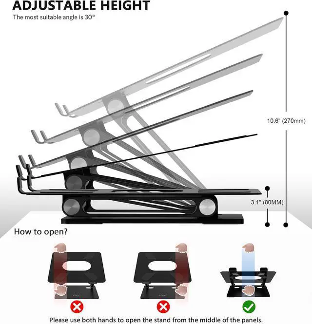 Alt view image 3 of 7 - BoYata Laptop Stand, Laptop Holder, Multi-Angle Stand with Heat-Vent, Adjustable Notebook Stand for Laptop up to 17 inches, Compatible for MacBook Pro/Air, Surface Laptop, and so on (Black)