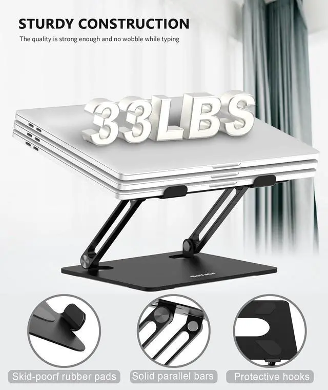 Alt view image 6 of 7 - BoYata Laptop Stand, Laptop Holder, Multi-Angle Stand with Heat-Vent, Adjustable Notebook Stand for Laptop up to 17 inches, Compatible for MacBook Pro/Air, Surface Laptop, and so on (Black)