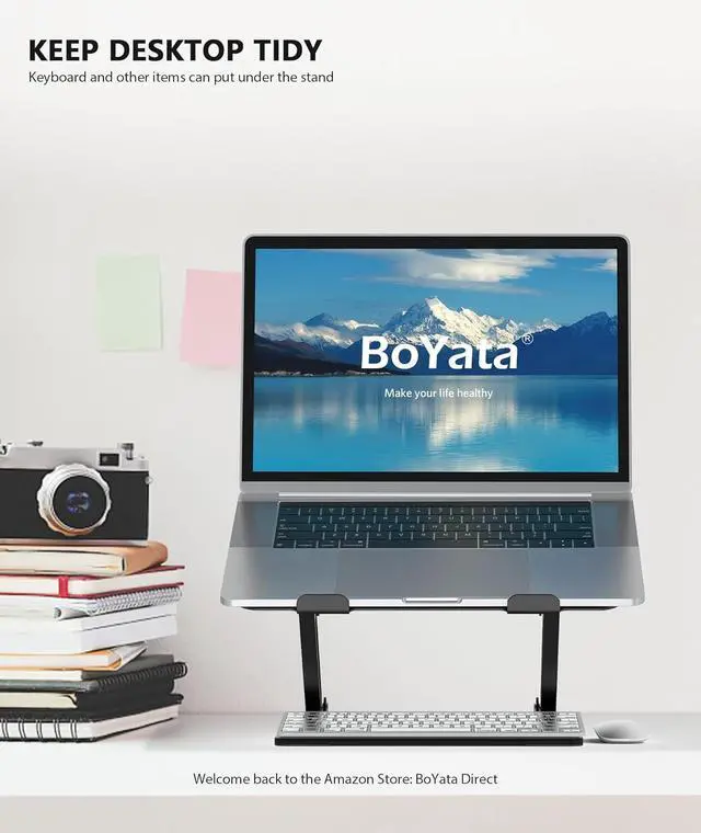 Alt view image 7 of 7 - BoYata Laptop Stand, Laptop Holder, Multi-Angle Stand with Heat-Vent, Adjustable Notebook Stand for Laptop up to 17 inches, Compatible for MacBook Pro/Air, Surface Laptop, and so on (Black)