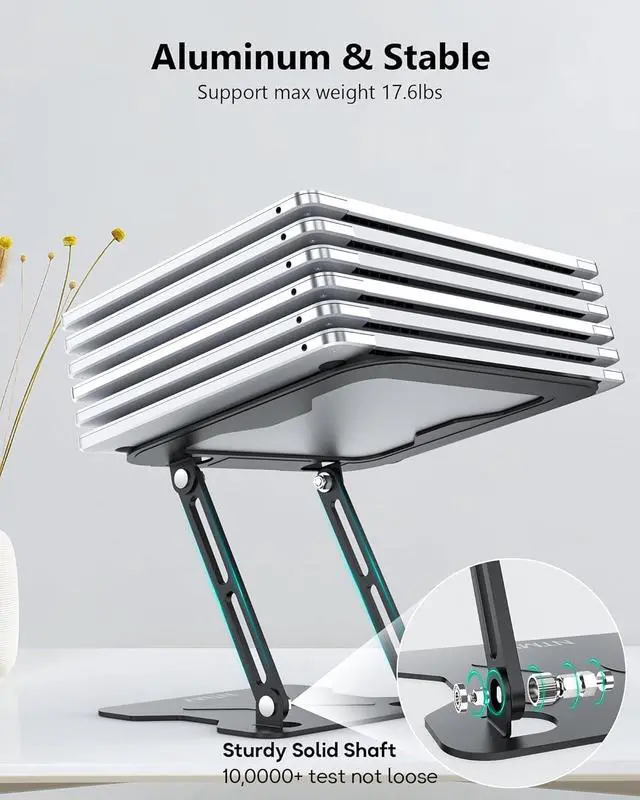 Alt view image 5 of 6 - Laptop Stand for Desk Adjustable Laptop Stand Metal Folding Laptop Stand Laptop Riser for Desk for Laptops up to 16 Inches MacBook air pro HP Lenovo Dell XPS Notebook(Black)