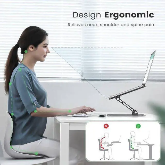 Alt view image 2 of 7 - Laptop Stand Adjustable Computer Stand Sturdy Aluminum Laptop Stand for Desk Foldable Laptop Holder Portable Laptop Riser for 1116-inch Laptop Notebook Tablet and More Black