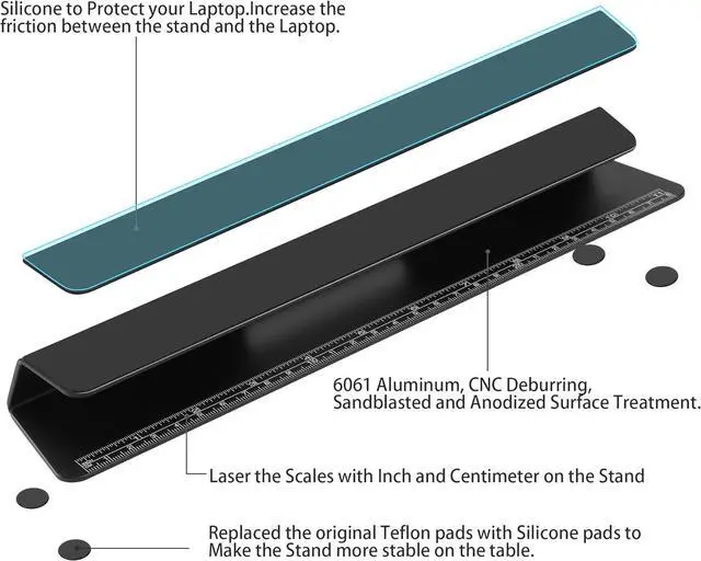 Alt view image 5 of 7 - Portable Laptop Wedge Airflow Cooling Stand Aluminium Laptops Feet Legs Improved Ergonomics Stability and Versatility - Compatible with MacBook and All Laptop with Ruler