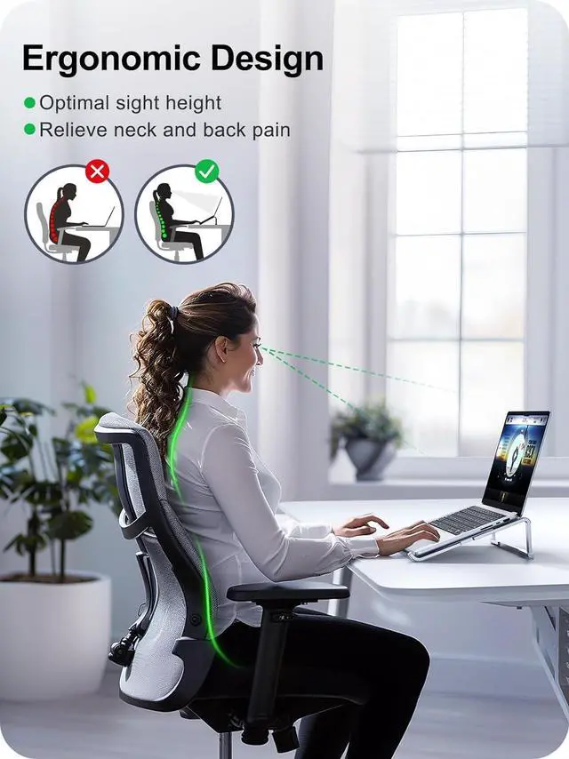 Alt view image 2 of 6 - Laptop Stand for Desk Aluminum Computer Stand for Laptop Foldable Laptop Riser Portable Laptop Stand Compatible for MacBook Pro/Air  HP  11 -15.6 (Silver)