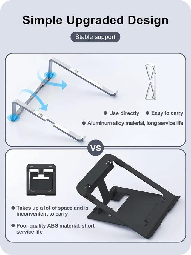 Alt view image 6 of 6 - Laptop Stand for Desk Aluminum Computer Stand for Laptop Foldable Laptop Riser Portable Laptop Stand Compatible for MacBook Pro/Air  HP  11 -15.6 (Silver)