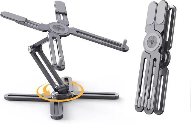 Main image of Foldable Laptop Stand for Desk Adjustable Computer Riser Stand for Notebook with 360 Rotating Base Aluminum Portable Laptop Stand Compatible with MacBook Pro/Air All Laptop Gray