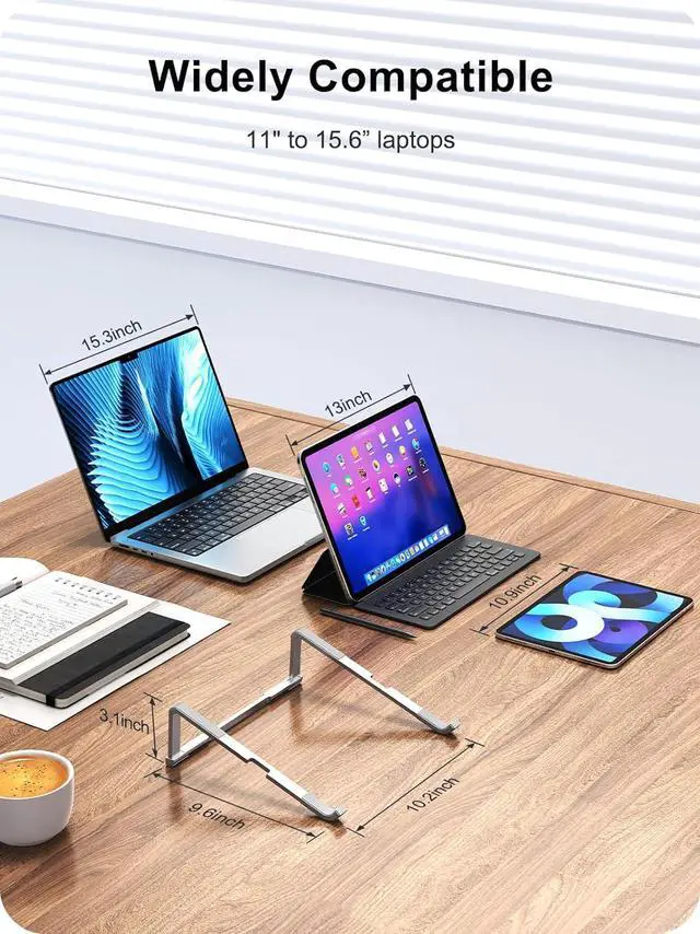 Alt view image 5 of 6 - Laptop Stand for Desk Aluminum Computer Stand for Laptop Foldable Laptop Riser Portable Laptop Stand Compatible for MacBook Pro/Air  HP  11 -15.6 (Silver)