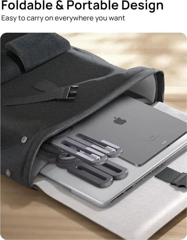 Alt view image 5 of 7 - Foldable Laptop Stand for Desk Adjustable Computer Riser Stand for Notebook with 360 Rotating Base Aluminum Portable Laptop Stand Compatible with MacBook Pro/Air All Laptop Gray