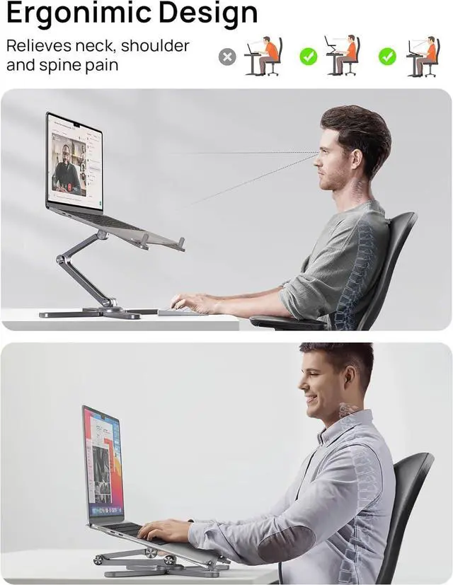 Alt view image 7 of 7 - Foldable Laptop Stand for Desk Adjustable Computer Riser Stand for Notebook with 360 Rotating Base Aluminum Portable Laptop Stand Compatible with MacBook Pro/Air All Laptop Gray