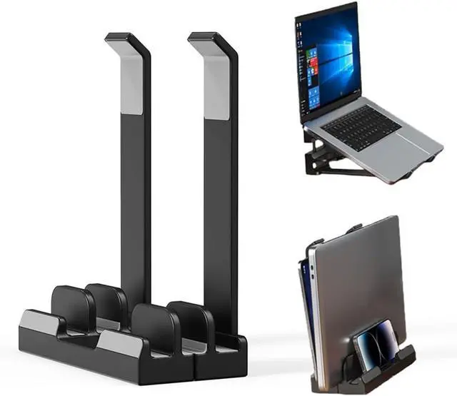 Main image of Vertical Laptop Stand for Desk,Three Slots Laptop Holder,Dual-Function,Space-Saving Upright Storage for Pad and Laptops,with Laptop Stand Ability(Black)