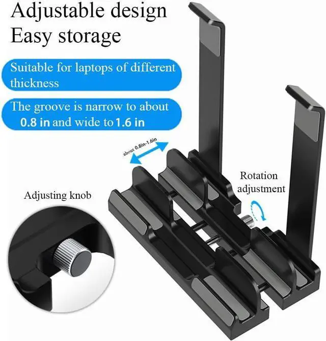 Alt view image 5 of 7 - Vertical Laptop Stand for Desk,Three Slots Laptop Holder,Dual-Function,Space-Saving Upright Storage for Pad and Laptops,with Laptop Stand Ability(Black)