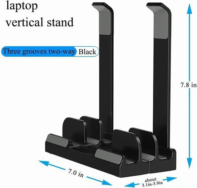 Alt view image 6 of 7 - Vertical Laptop Stand for Desk,Three Slots Laptop Holder,Dual-Function,Space-Saving Upright Storage for Pad and Laptops,with Laptop Stand Ability(Black)