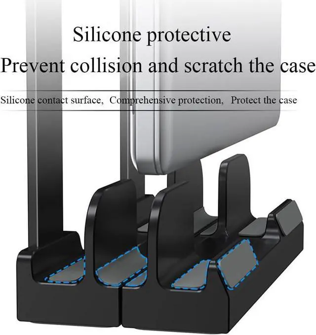 Alt view image 7 of 7 - Vertical Laptop Stand for Desk,Three Slots Laptop Holder,Dual-Function,Space-Saving Upright Storage for Pad and Laptops,with Laptop Stand Ability(Black)