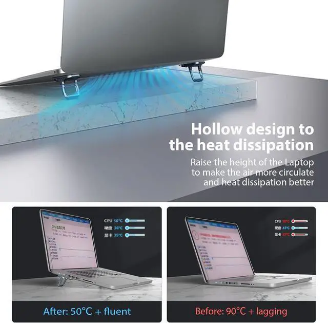 Alt view image 5 of 7 - Nillkin Adjustable Laptop Stand, Ergonomic Design, Foldable, Suitable for MacBook Pro/Air, Lenovo, Dell, HP, ASUS Laptops, Gray