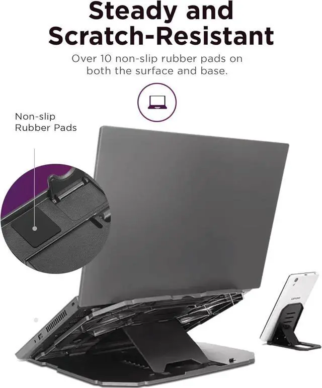 Alt view image 4 of 7 - 2-in-1 Laptop Stand - Adjustable Portable Foldable Ergonomic Non-Slip Compatible with Laptops up to 15 and Cell Phones Ideal for Travel
