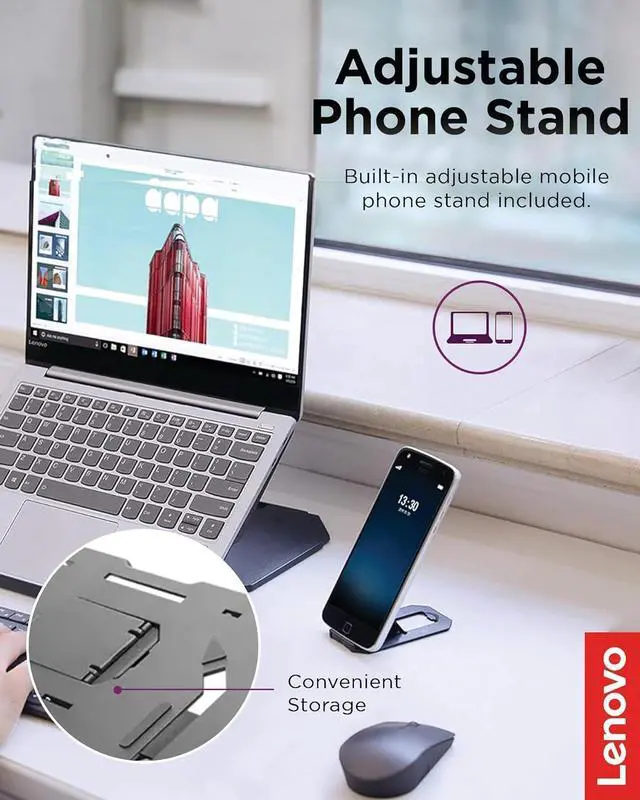Alt view image 5 of 7 - 2-in-1 Laptop Stand - Adjustable Portable Foldable Ergonomic Non-Slip Compatible with Laptops up to 15 and Cell Phones Ideal for Travel