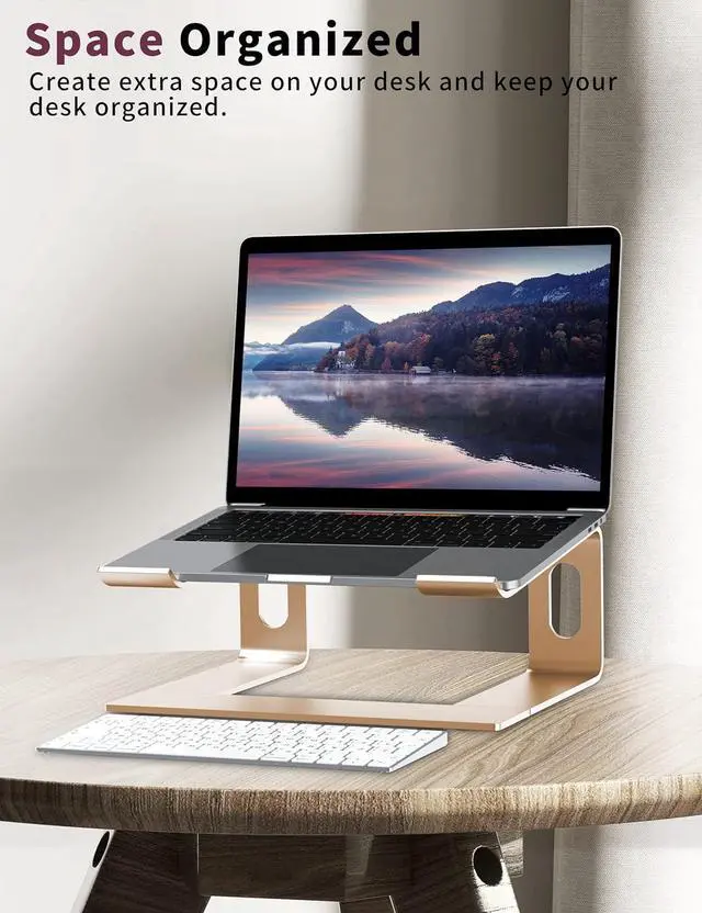 Alt view image 2 of 7 - Laptop Stand for Desk Aluminum Computer Riser Ergonomic Notebook Holder Detachable Metal Laptops Elevator PC Cooling Mount Support 10 to 15.6 Inches Notebook Gold