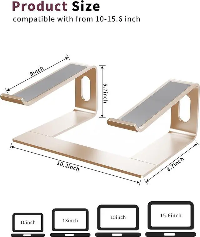 Alt view image 7 of 7 - Laptop Stand for Desk Aluminum Computer Riser Ergonomic Notebook Holder Detachable Metal Laptops Elevator PC Cooling Mount Support 10 to 15.6 Inches Notebook Gold