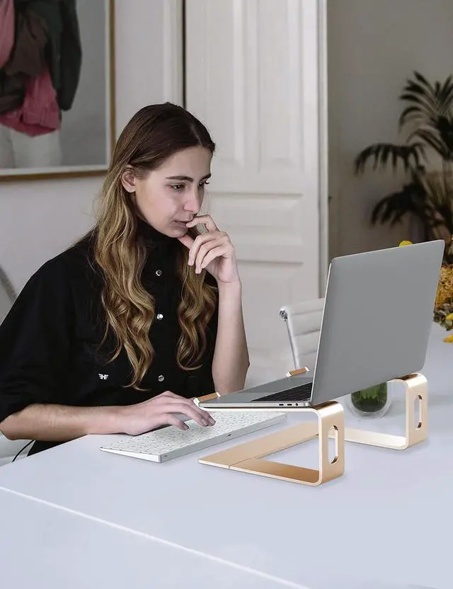 Alt view image 6 of 7 - Laptop Stand for Desk Aluminum Computer Riser Ergonomic Notebook Holder Detachable Metal Laptops Elevator PC Cooling Mount Support 10 to 15.6 Inches Notebook Gold