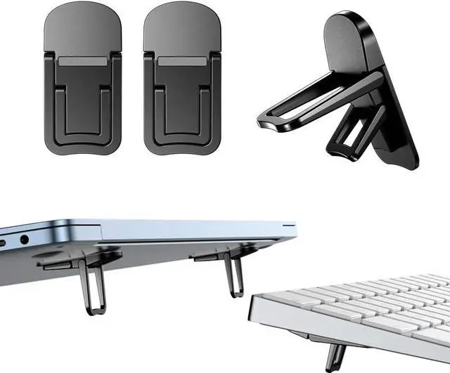 Main image of 2PCS Zinc Alloy Mini Foldable Laptop Stand Portable Computer Keyboard Riser with 2 Adjustable Angles Self-Adhesive Invisible Notebook Stand and Keyboard Lift for Desk (Black)