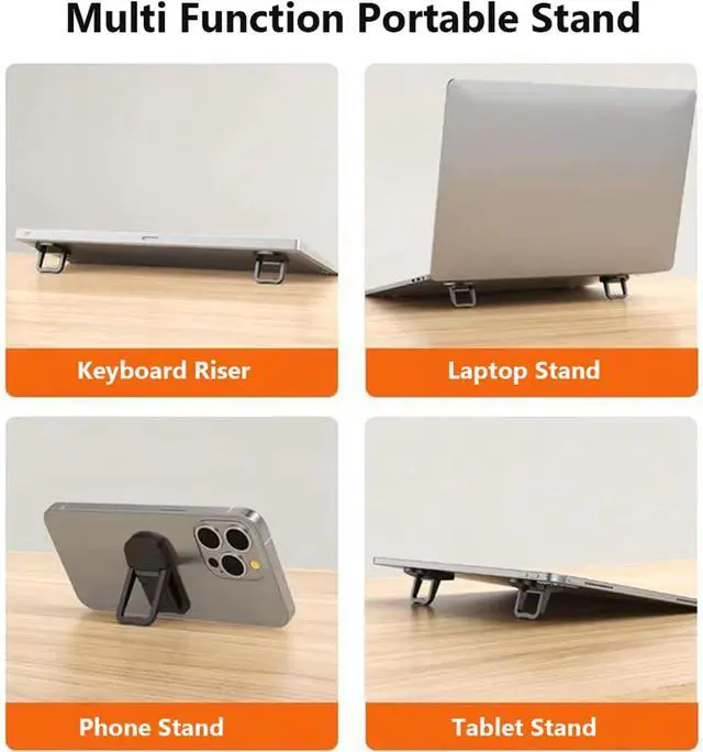 Alt view image 7 of 7 - 2PCS Zinc Alloy Mini Foldable Laptop Stand Portable Computer Keyboard Riser with 2 Adjustable Angles Self-Adhesive Invisible Notebook Stand and Keyboard Lift for Desk (Black)