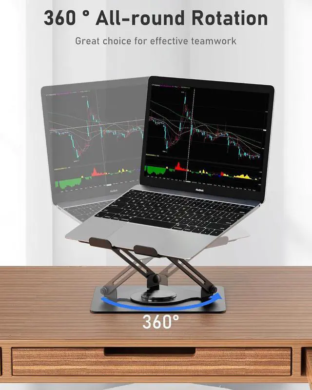 Alt view image 5 of 7 - Laptop Stand for Desk,360° Adjustable Computer Stand with Rotating Base,Ergonomic Laptop Riser for Foldable and Portable,MacBook Riser Collaborative Work, Suitable for 10-16" Notebook Holder