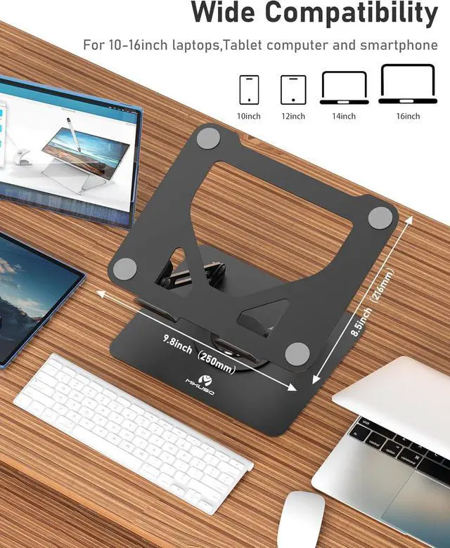 Alt view image 6 of 7 - Laptop Stand for Desk,360° Adjustable Computer Stand with Rotating Base,Ergonomic Laptop Riser for Foldable and Portable,MacBook Riser Collaborative Work, Suitable for 10-16" Notebook Holder