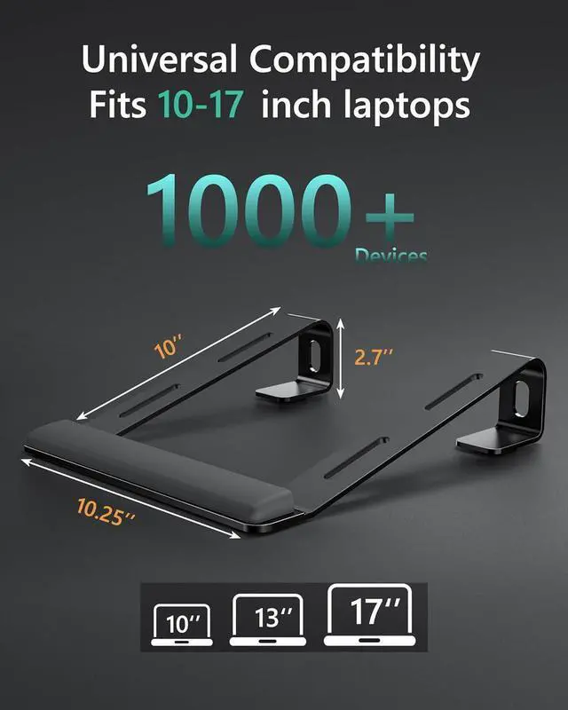 Alt view image 5 of 6 - Ergonomic Laptop Stand for Desk, Ergonomic Computer Stand with Wrist Rest, Aluminum Portable Laptop Stands Holder Mount for MacBook Air Pro, All 10-17" Laptop, Black