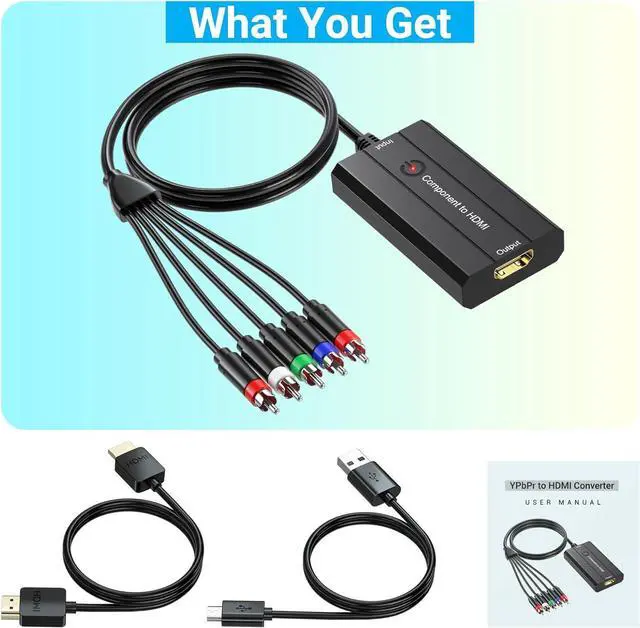 Alt view image 2 of 7 - Male Component to HDMI Converter for DVD/STB/VHS with Female Component to Display on HDTVs(Not for 240P PS1 Games) 1080P YPbPr to HDMI Converter
