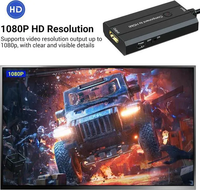 Alt view image 4 of 7 - Male Component to HDMI Converter for DVD/STB/VHS with Female Component to Display on HDTVs(Not for 240P PS1 Games) 1080P YPbPr to HDMI Converter