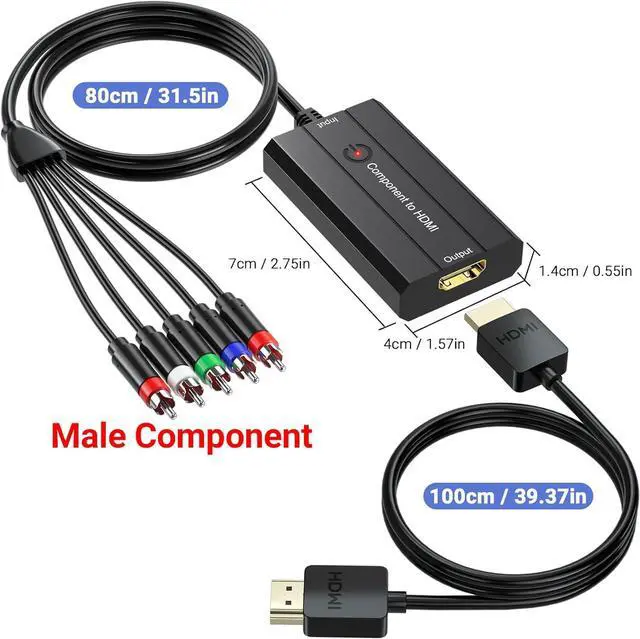 Alt view image 7 of 7 - Male Component to HDMI Converter for DVD/STB/VHS with Female Component to Display on HDTVs(Not for 240P PS1 Games) 1080P YPbPr to HDMI Converter