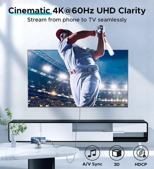 Alt view image 2 of 7 - WARRKY USB C to HDMI Cable 4K 60Hz[Anti-Interference, Gold-Plated Plugs] Aluminum HDR Type-C to HDMI 2.0 Cord, Thunderbolt 3/4/5 Compatible for iPhone 15/16 Series, MacBook, iMac, iPad Pro, Galaxy-6ft