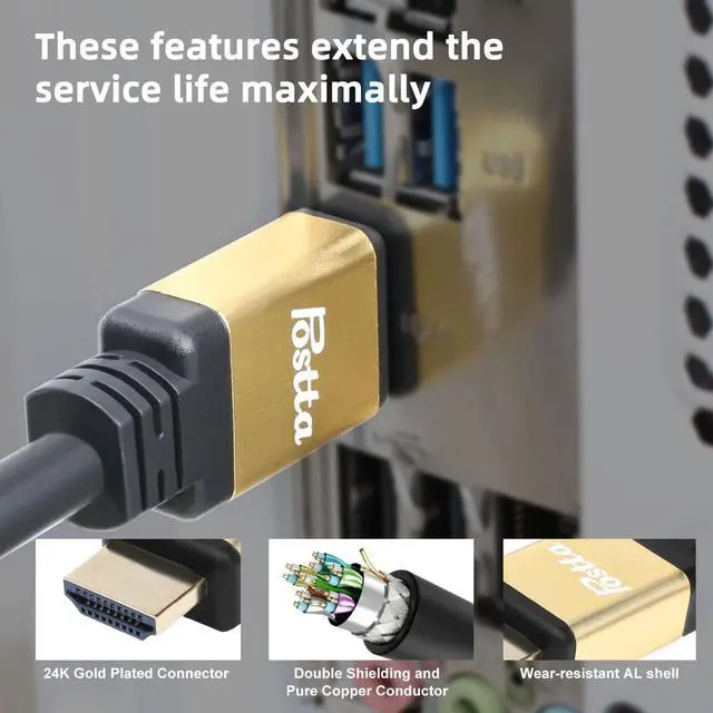 Alt view image 4 of 7 - HDMI Cable 75 Feet with Built-in Signal Booster HDMI 2.0V Cable with 2 Piece Cable Ties+2 Piece HDMI Adapters Support 3D 1080P Ethernet Audio Return-Gold