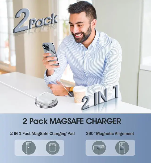 Alt view image 5 of 7 - 2 Pack Magnetic Wireless Charger for iPhone 16 Pro Max/16 Pro/16 Plus/16/15/15 Pro/15 Plus/15 Pro Max 15W Fast Mag Safe Charger Pad for iPhone 16/15/14/13/12 Series and AirPods 3/2/Pro 2/Pro