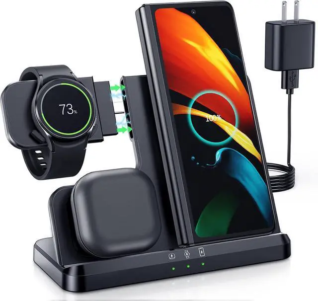 Main image of Wireless Charger for  3 in 1 Wireless Charging Station for Galaxy Watch Charger Compatible for  S25 Ultra Plus S24 S23 S22 S21 Z Fold Flip 6/5/4/3 Galaxy Watch 7/6/5 Pro/4/3(Black)