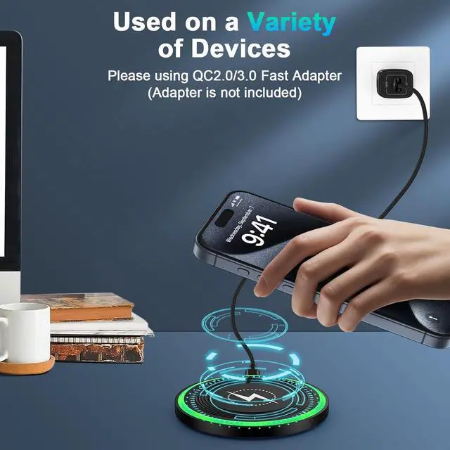 Alt view image 6 of 7 - Wireless Charger Fast Charging Pad for  Galaxy S24 Plus/S25 Ultra/Z Fold 6/Flip 6/5/S24 Ultra/S23/S22/S21/S20/S10 2Pack 15W Wireless Android Charger Fast Charger Station for Pixel 9/8 Pro/8a/7