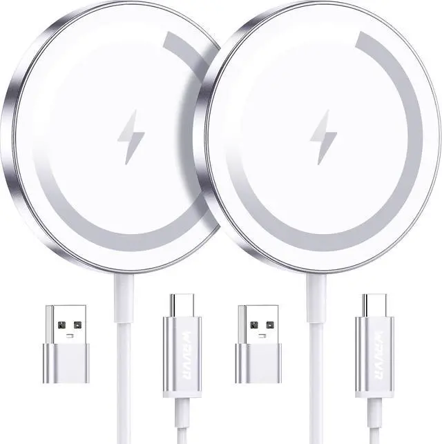 Main image of for  Mag-Safe Charger 2 Pack Magnetic Wireless Charger for iPhone 16 15 14 13 12 Pro Max Plus Mini 15W Fast Charging Pad for Airpods 4/3/2/Pro Strong Magnet Silver